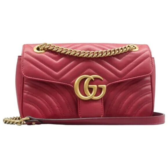 100% Authentic GUCCI GG Marmont Red Leather Shoulder Bag - Picture 1 of 12